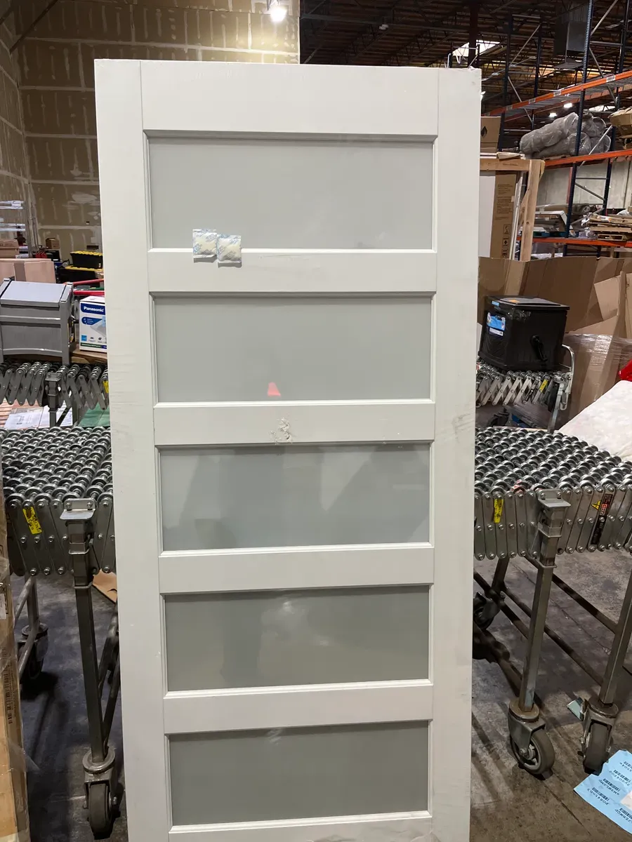 36 in. x 80in. 3 Frosted Glass Solid Core White Finished Interior Barn Door Slab - image 2