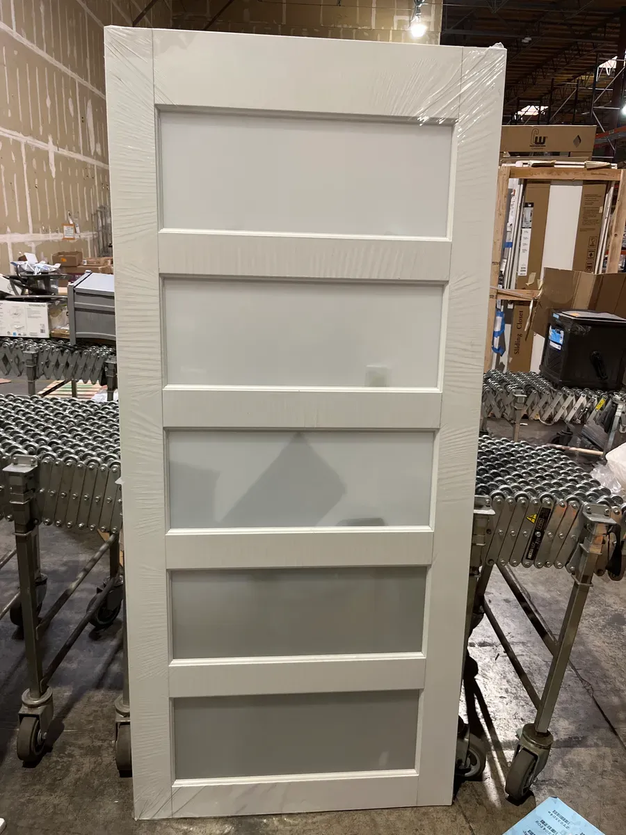 36 in. x 80in. 3 Frosted Glass Solid Core White Finished Interior Barn Door Slab - image 3