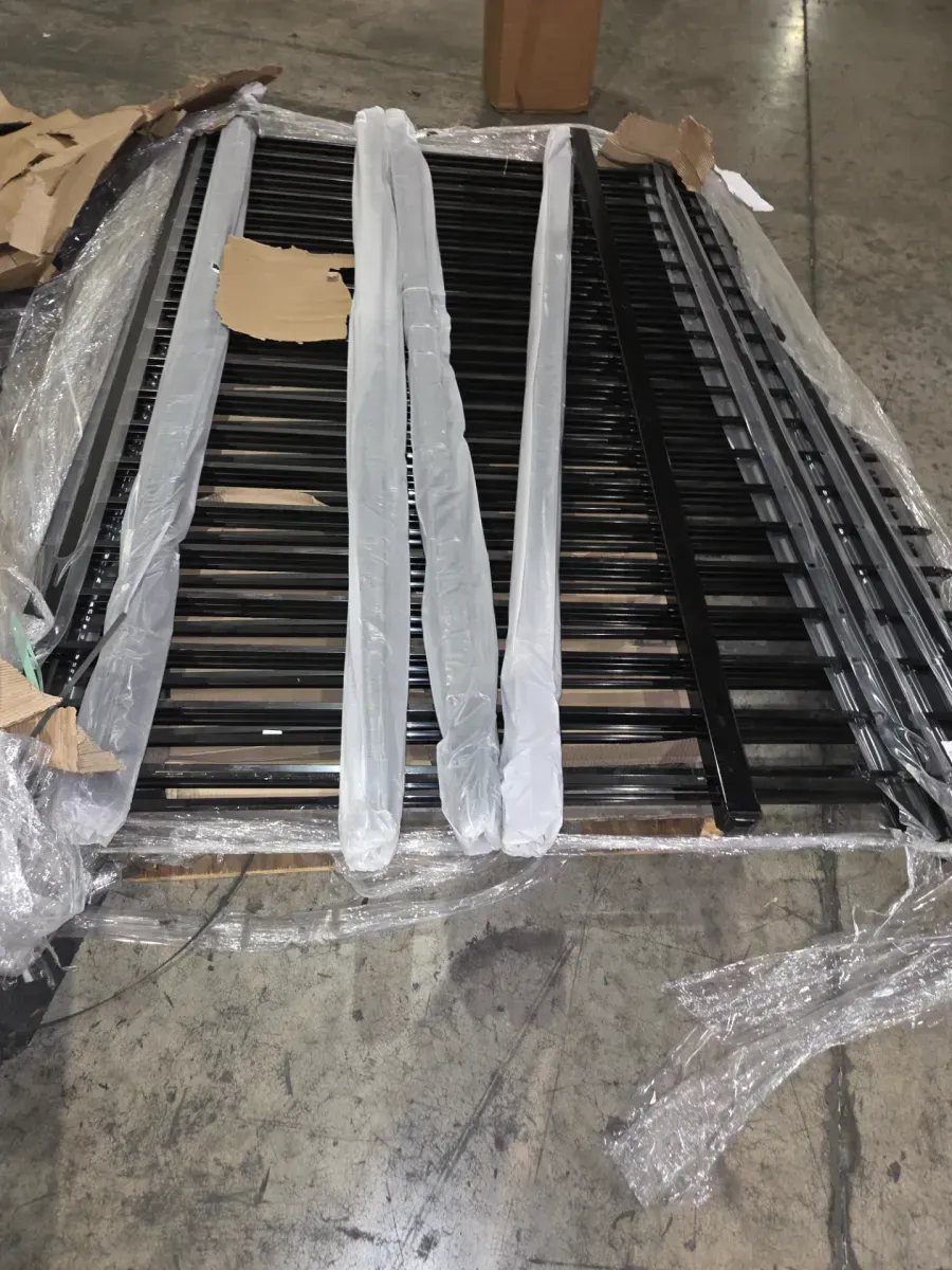 *** pallet of 5 Fence panels and 5 metal fence pots)*** 2 in. x 2 in. x 8 ft. Steel Flat Top Blank Metal Fence Post F D with Post Cap pack),6 ft. x 8 ft. Heavy-Duty Steel Spaced Bar Pointed Pinnacle Metal Fence Panel (Single Panel) - image 3