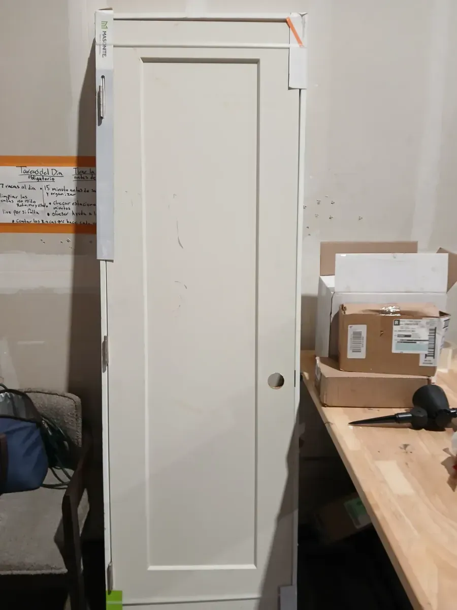 Masonite 24 in. x 80 in. 1 Panel Right-Handed Primed Composite Solid Core Single Prehung Interior Door 4-9/16 in. Flat Jamb - image 2