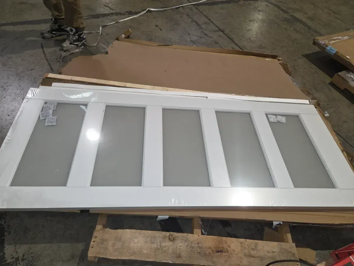 32 in x 80in 5 Frosted Glass Panel Shaker Style Interior Door (Primed) - image 3