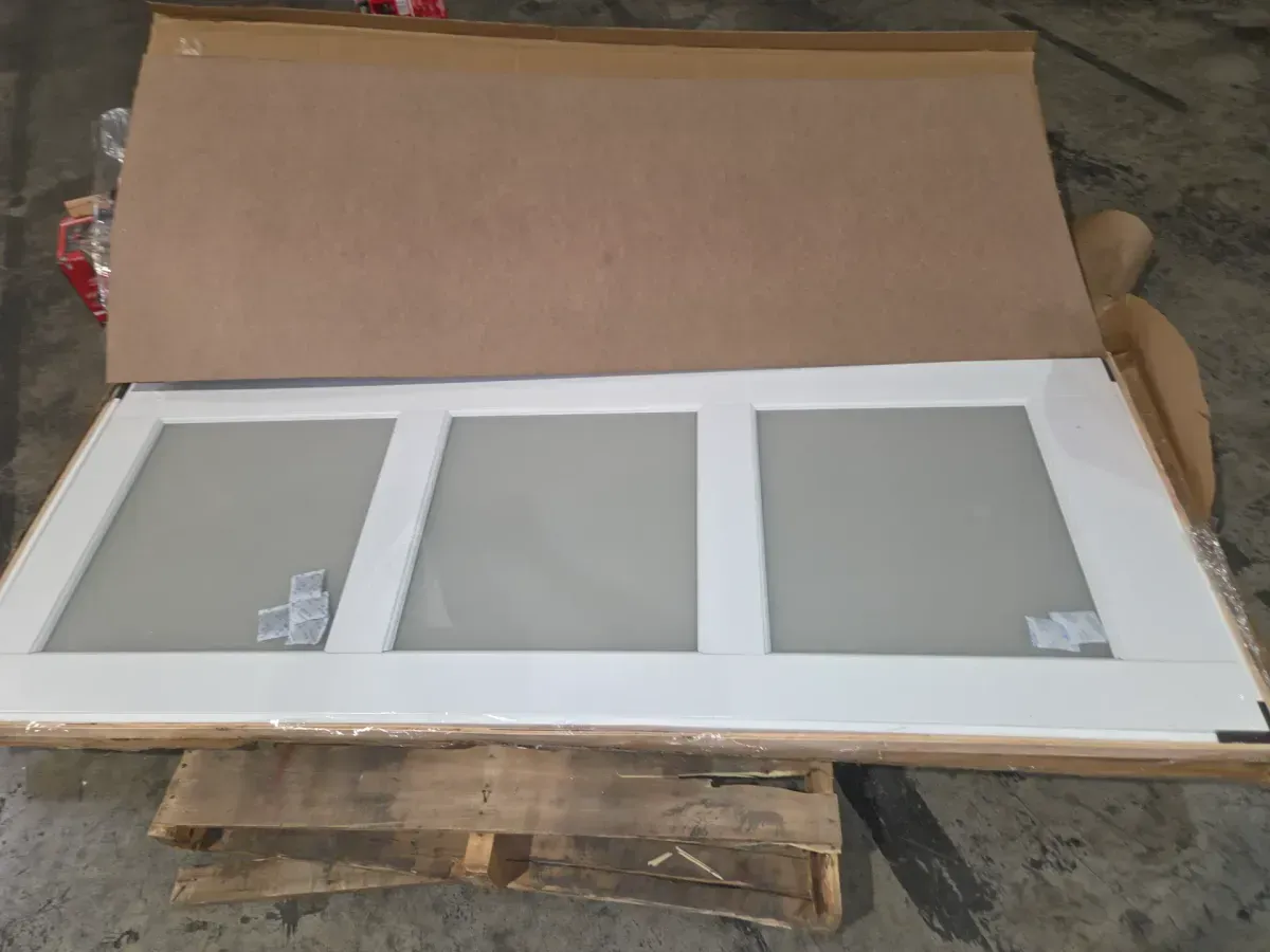 30 in. x 80 in. 3 Frosted Glass Solid Core White Finished Interior Barn Door Slab - image 3