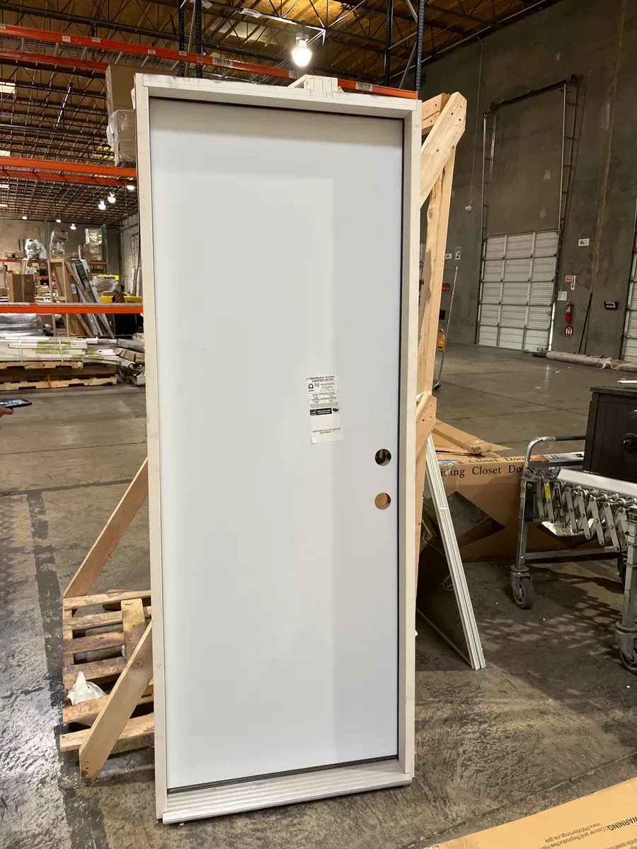 30 in. x 80 in. Left-Hand/Inswing Premium Flush Primed Steel Prehung Front Door No Brickmold - image 2
