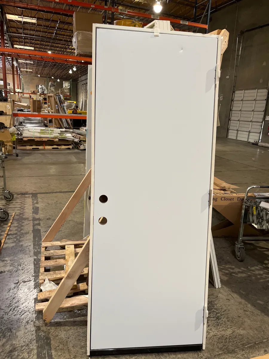 30 in. x 80 in. Left-Hand/Inswing Premium Flush Primed Steel Prehung Front Door No Brickmold - image 5