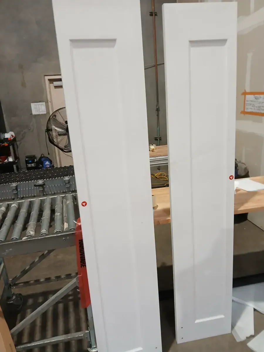 32 in. x 84 in. Paneled 1-Lite White Primed MDF Composite Bi-fold Sliding Barn Door with Hardware Kit and Handle - image 5