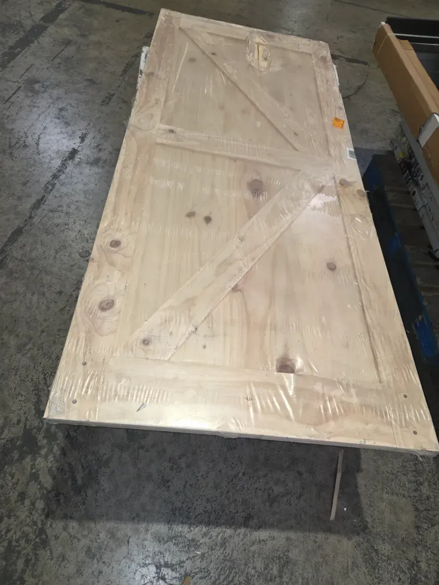 36 in. x 84 in. 5-in-1 Design Unfinished Solid Natural Pine Wood Panel Interior Sliding Barn Door Slab with Frame - image 2