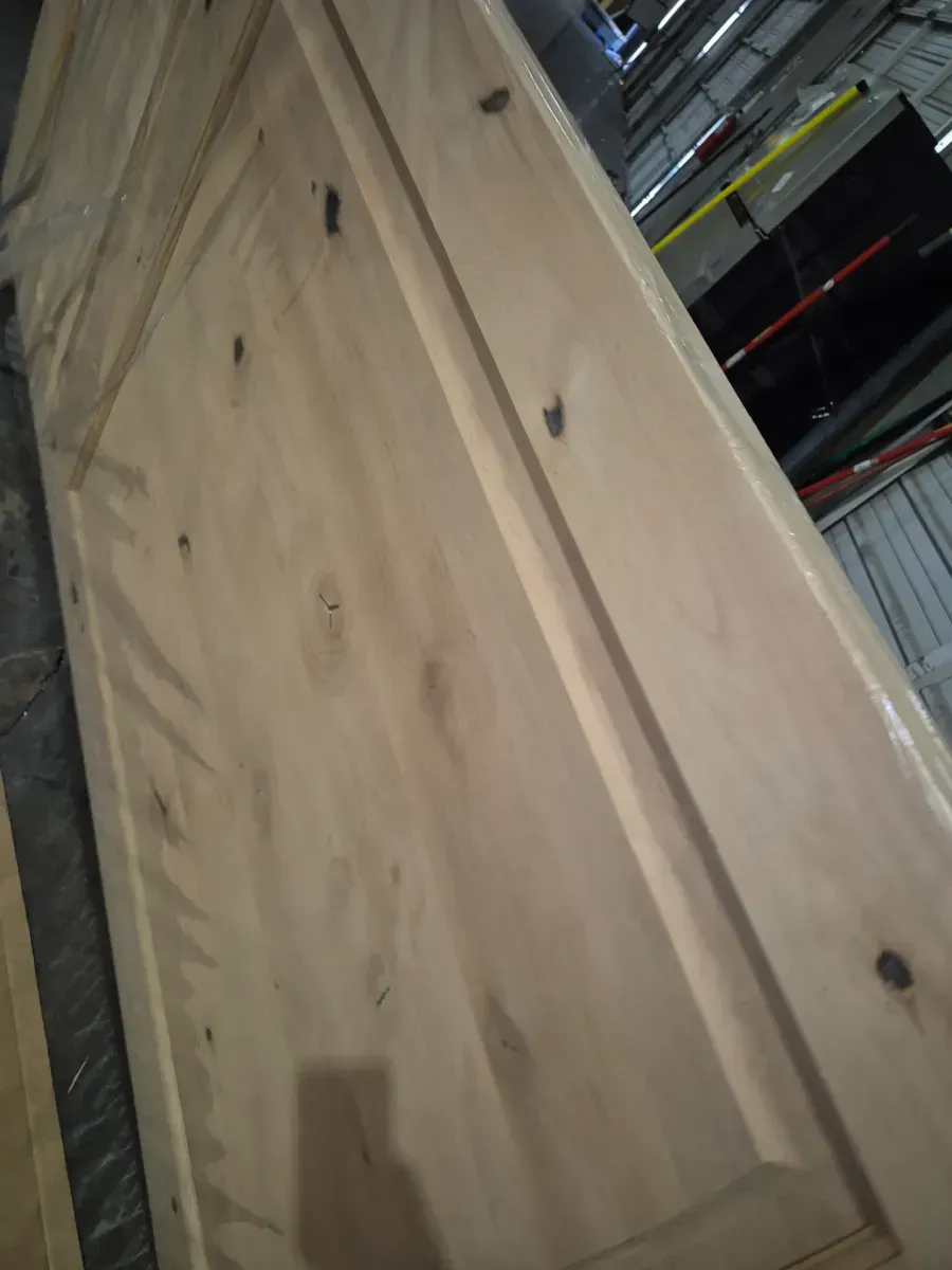 48 in. x 96 in. Rustic Knotty Alder 2-Panel Top Rail Arch Unfinished Wood Front Door Slab - image 5