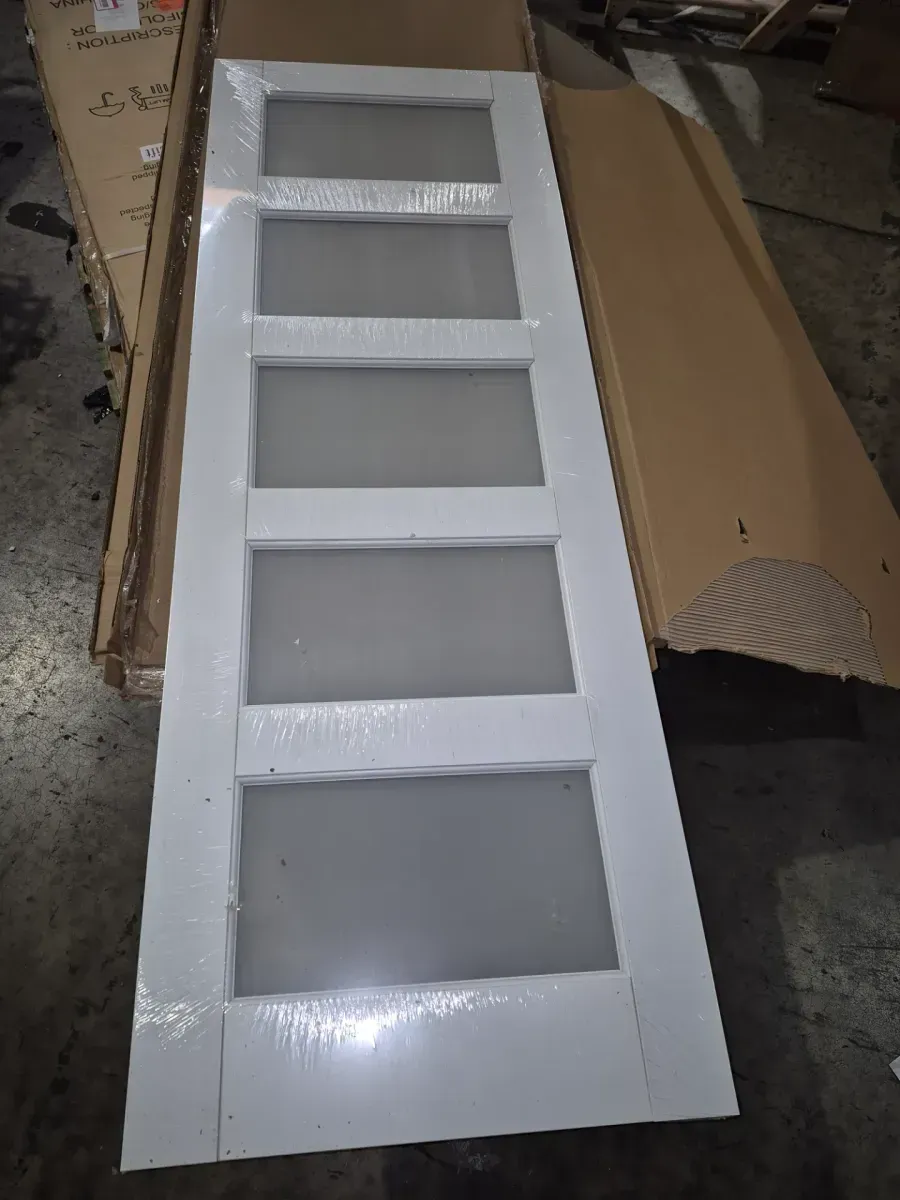 30 in. x 80 in. 5-Lite Tempered Clear Glass White Solid Core Primed Wood Interior Door Slab - image 2