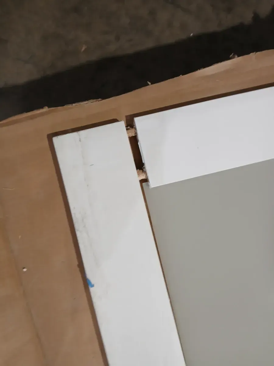 **side is damge faling apart**31n. x 78in. 3 Frosted Glass Solid Core White Finished Interior Barn Door Slab - image 5