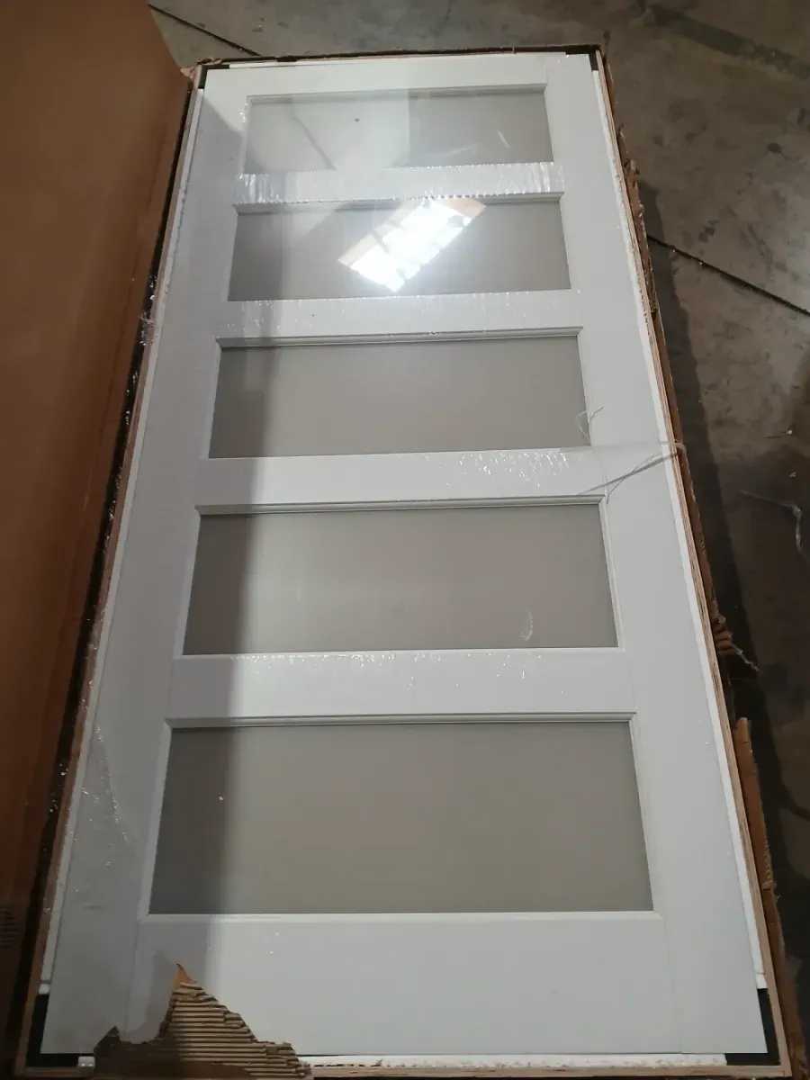 36 in. x 80 in. Right Handed 5-Lite Frosted Glass White MDF Assembly Required Single Interior Door Separate Jamb Kit - image 2