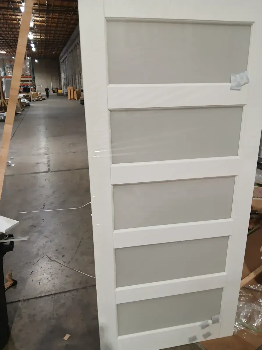 36 in. x 80 in. Right Handed 5-Lite Frosted Glass White MDF Assembly Required Single Interior Door Separate Jamb Kit - image 3