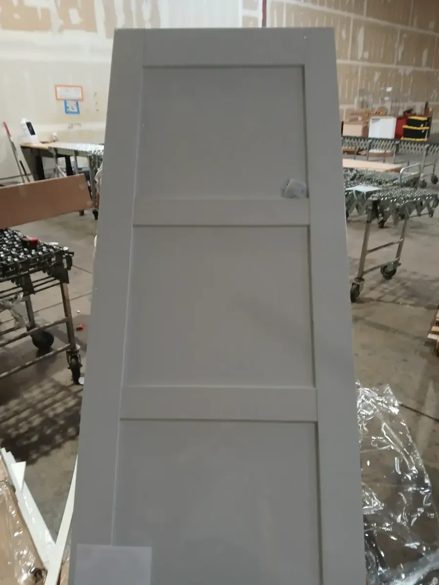 ARK DESIGN 32 in. x 80 in. 3-Paneled White Primed Wood Pocket Door with Steel Frame and Hardware (Soft Close and Black Lock Incl) - image 2