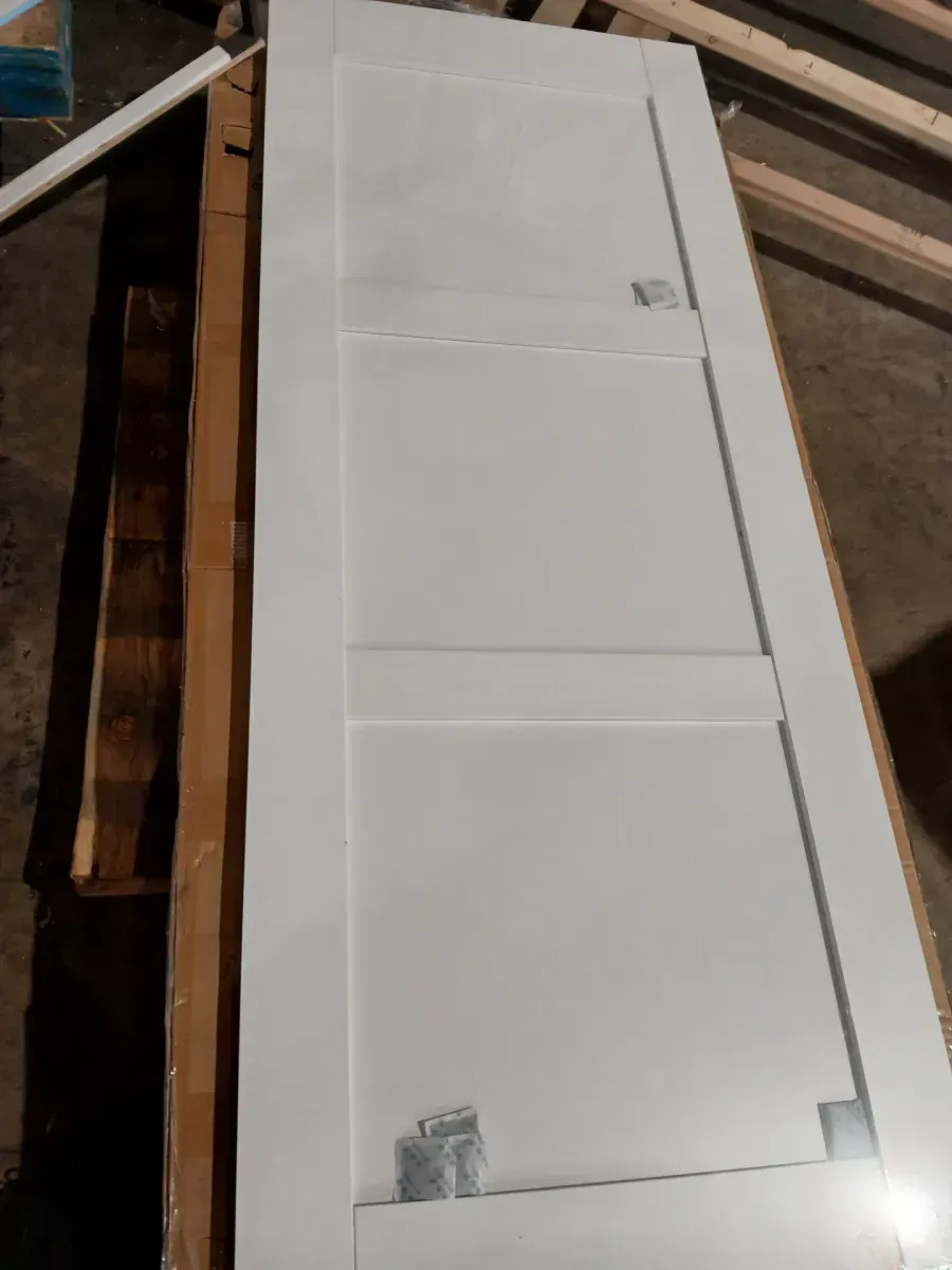 ARK DESIGN 32 in. x 80 in. 3-Paneled White Primed Wood Pocket Door with Steel Frame and Hardware (Soft Close and Black Lock Incl) - image 3