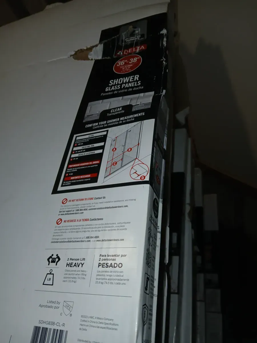 Delta Heavy Hinge 26.57 in. W x 72 in. H x 5/16 in. (8 mm) Pivot Shower Door Glass Panels in Clear Glass (For 36-38 in. Doors) - image 3