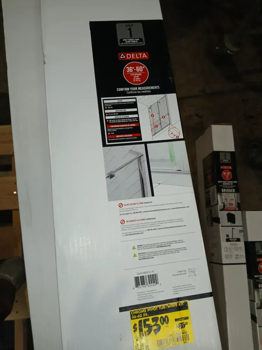 Delta Bridger Heavy Hinge 9.84 in. W x 3 in. D Frameless Pivot Shower/Tub Hardware Assembly Kit, Chrome (For 36-60 in. Doors) - image 3