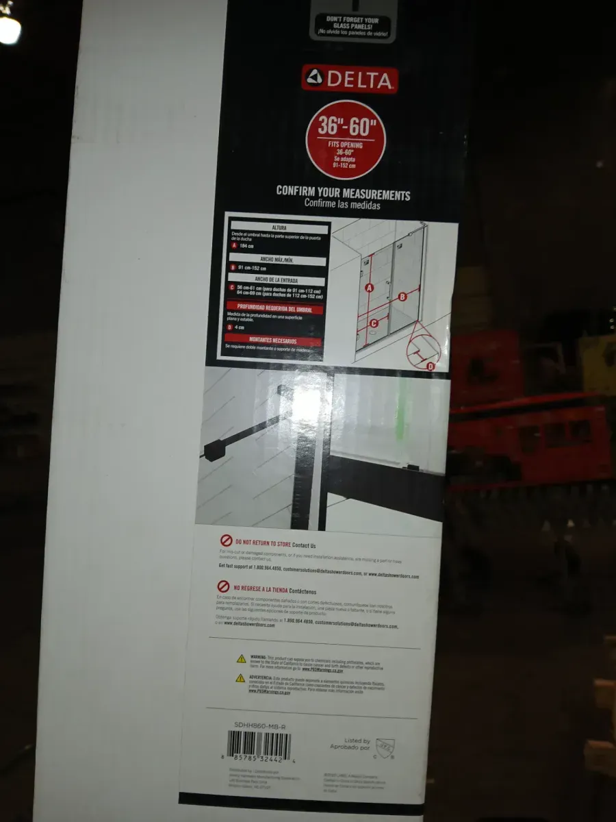 Delta Bridger Heavy Hinge 9.84 in. W x 3 in. D Frameless Pivot Shower/Tub Hardware Assembly Kit in Black (For 36-60 in. Doors) - image 3