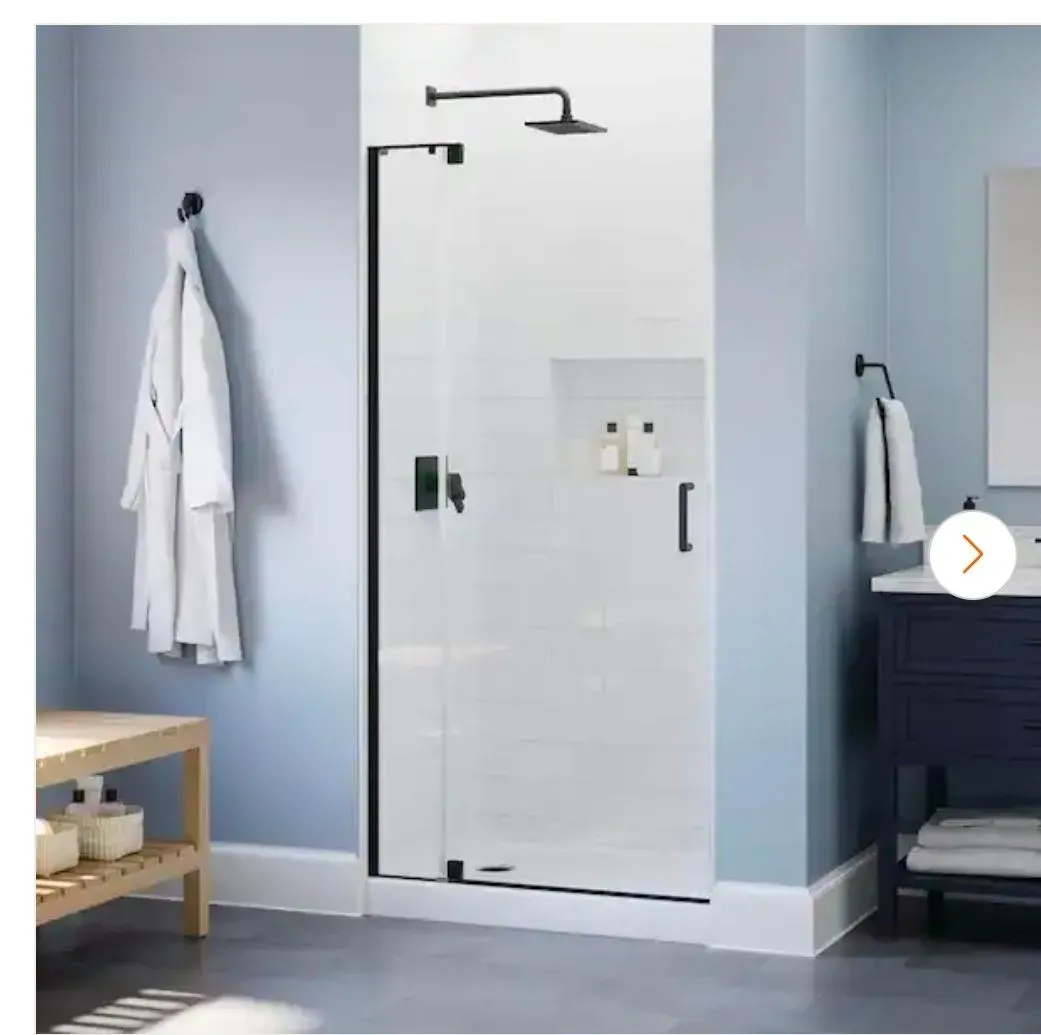 Delta Wilder 30 to 36 in. W x 71-3/4 in. H Frameless Pivoting Shower Door in Black with 1/4 in. Clear Glass - image 1