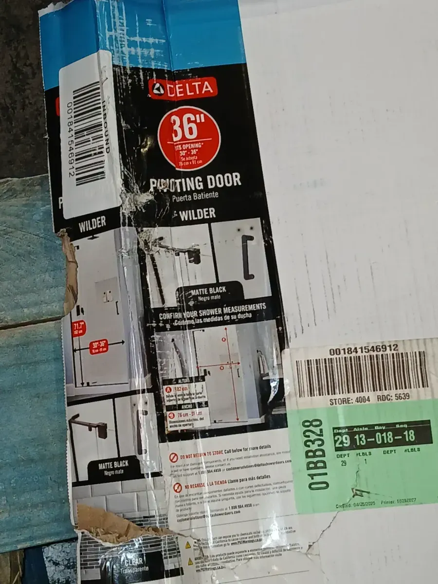 Delta Wilder 30 to 36 in. W x 71-3/4 in. H Frameless Pivoting Shower Door in Black with 1/4 in. Clear Glass - image 3