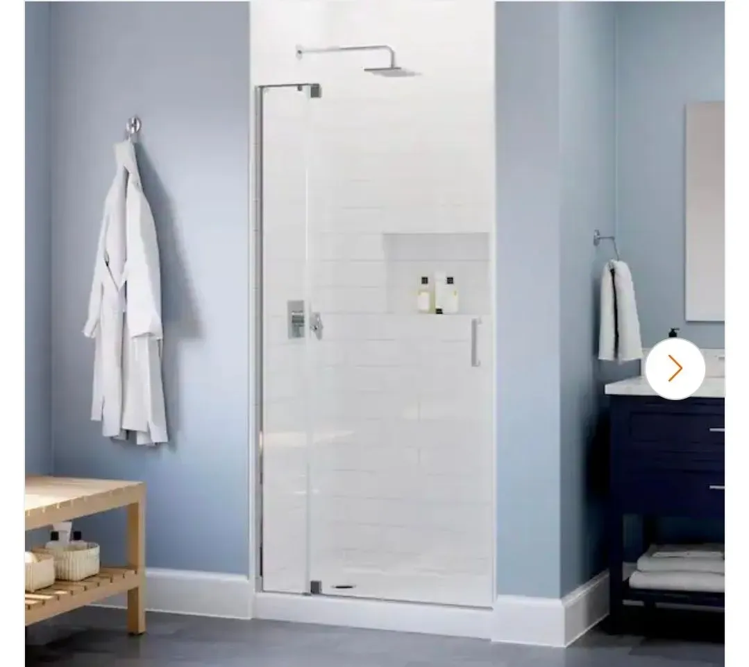 Delta Wilder 30 to 36 in. W x 71-3/4 in. H Frameless Pivoting Shower Door in Chrome with 1/4 in. Clear Glass - image 1