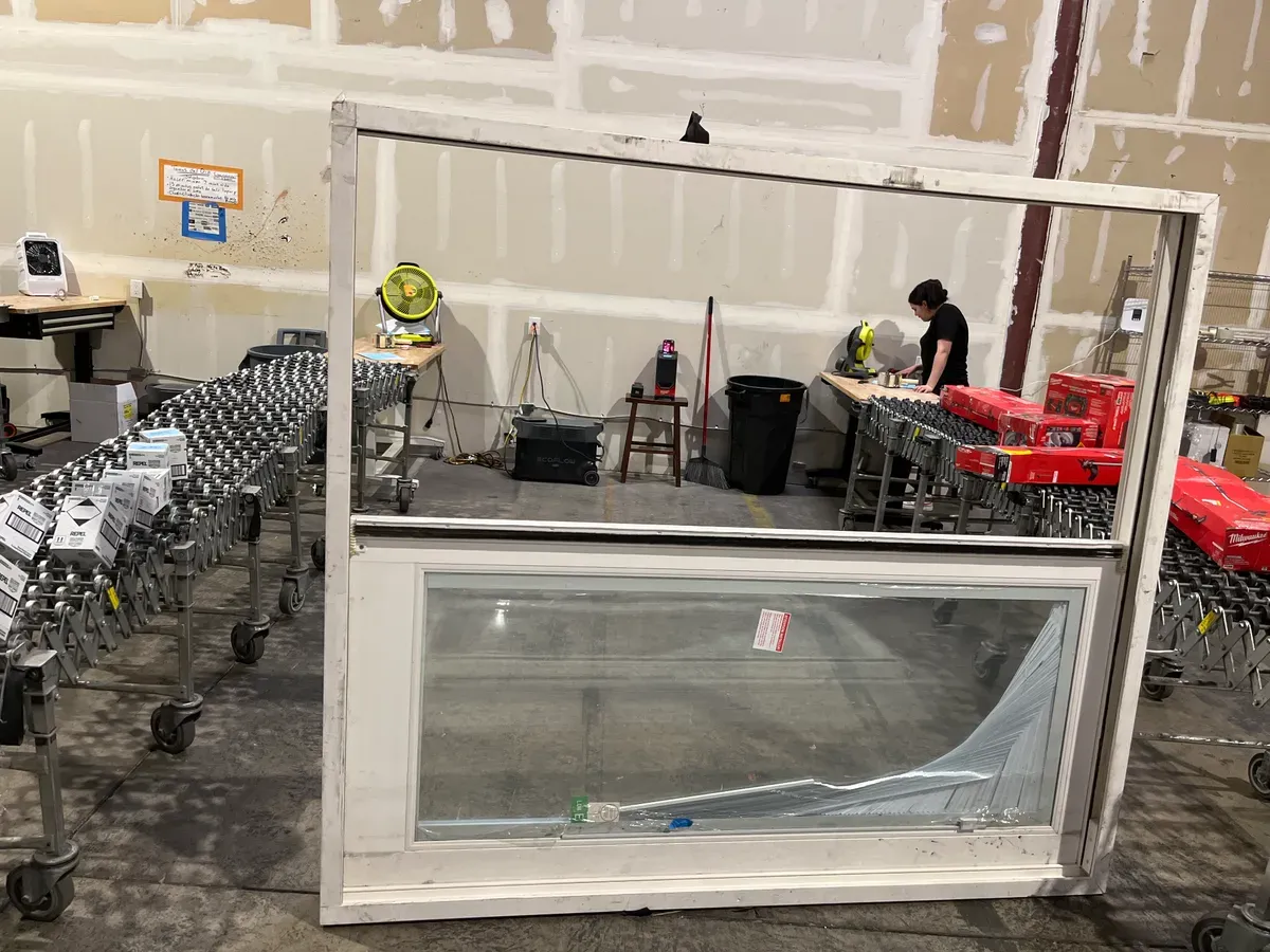 *** One side of the door comes out of the frame ***71 in. x 80 in. Smooth White Right-Hand Composite Sliding Patio Door with Low-E Built in Blinds - image 2