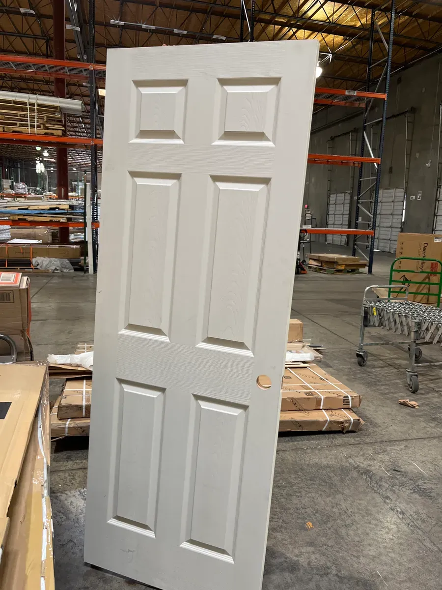 30 in. x 80 in. 6 Panel Right-Handed Primed Composite Hollow Core Single Prehung Interior Door 4-9/16 in. Flat Jamb - image 2