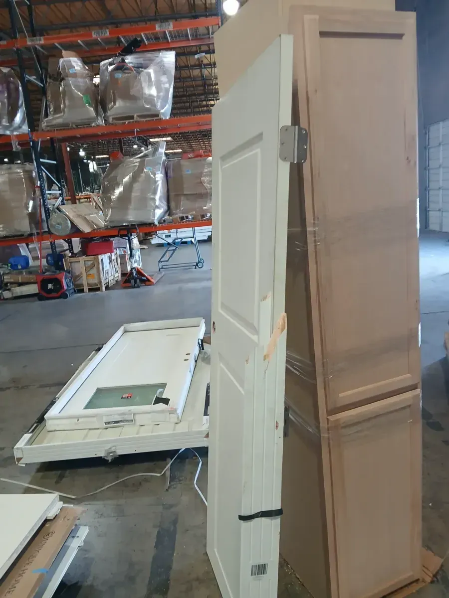 **has minor dents and the frame is broken **32 in. x 80 in. Primed 2-Panel Square Hollow Core Composite Interior Door Slab - image 6