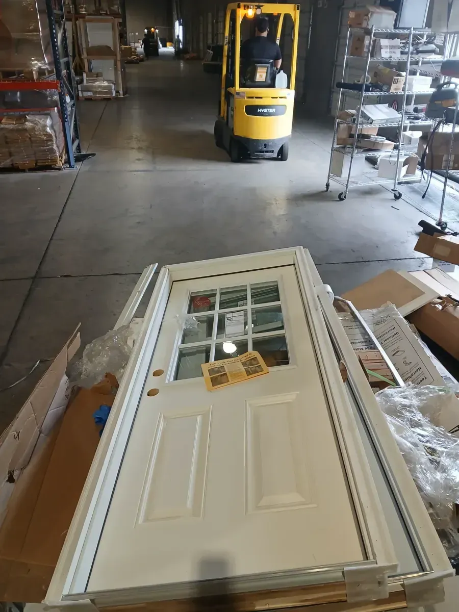 36 in. x 80 in. Right-Hand/Inswing Premium 9 Lite Clear Glass Primed Smooth Fiberglass Prehung Front Door with Brickmold - image 2