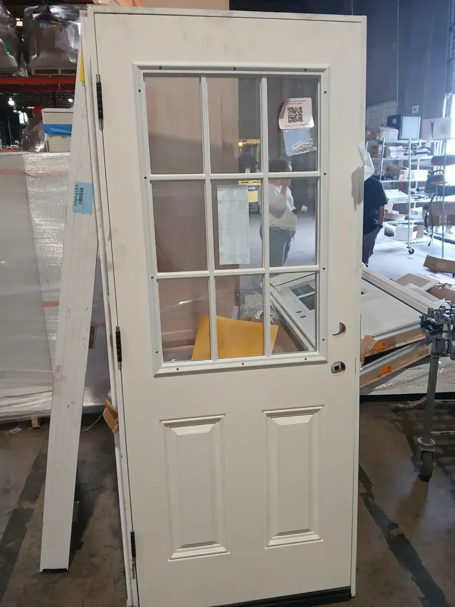 36 in. x 80 in. Right-Hand/Inswing Premium 9 Lite Clear Glass Primed Smooth Fiberglass Prehung Front Door with Brickmold - image 3