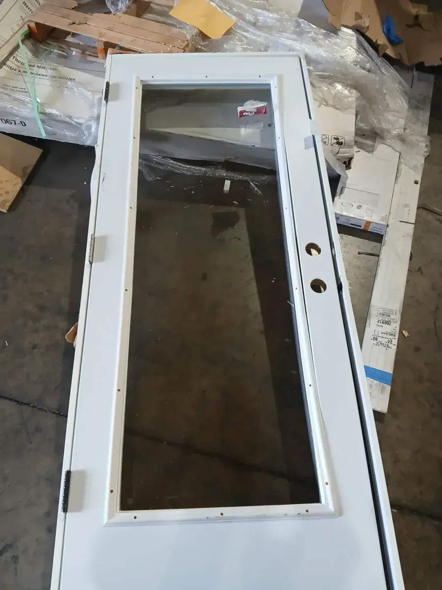 **frame and bottom is broken **32 in. x 80 in. Full Lite Primed Steel Prehung Right-Hand Inswing Entry Door w/Brickmould - image 3