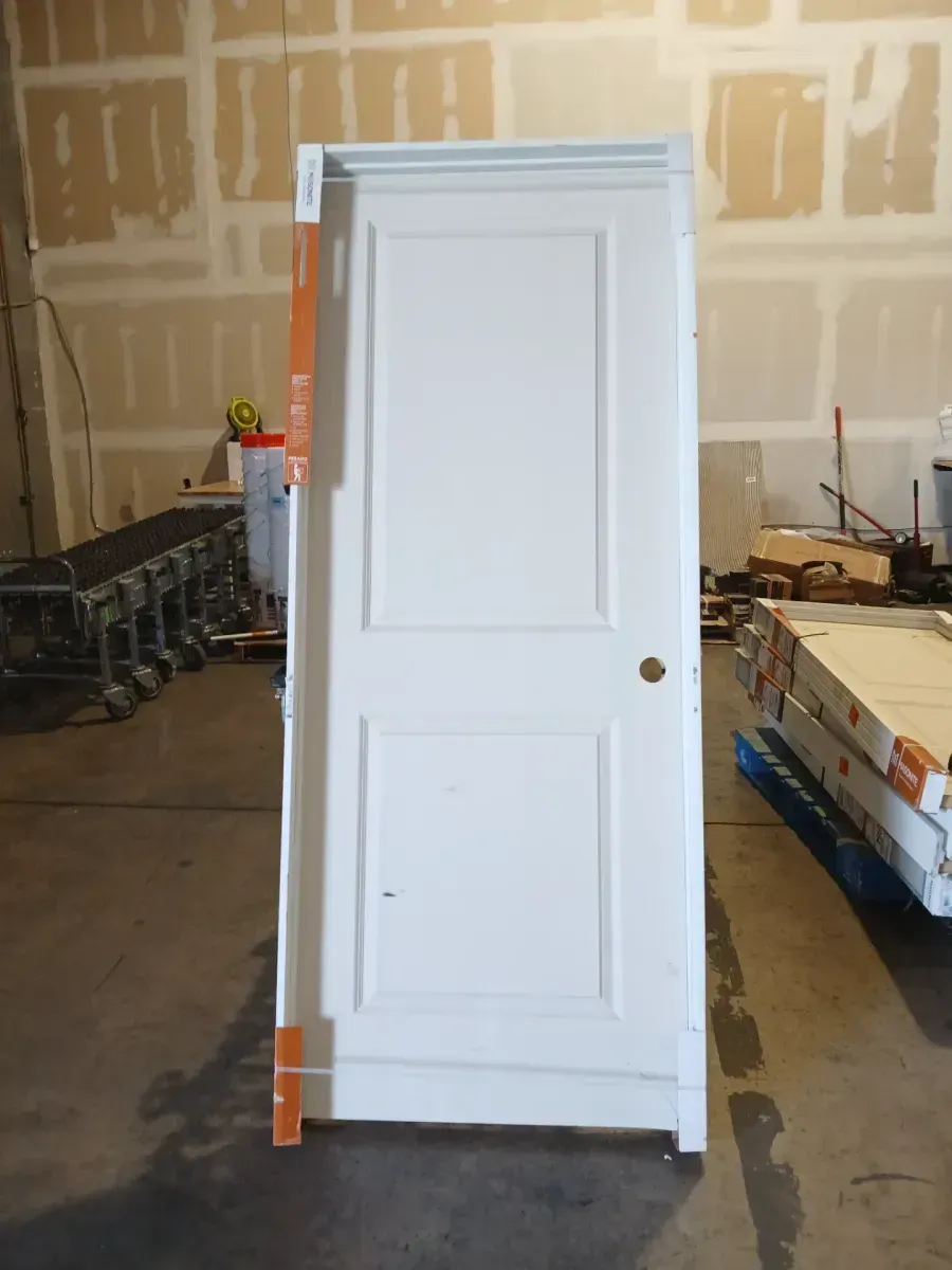 *** with frame *** 32 in. x 80 in. 2 Panel Squaretop Right Hand Solid Core White Primed Molded Single Prehung Interior Door w/Bronze Hinges - image 3