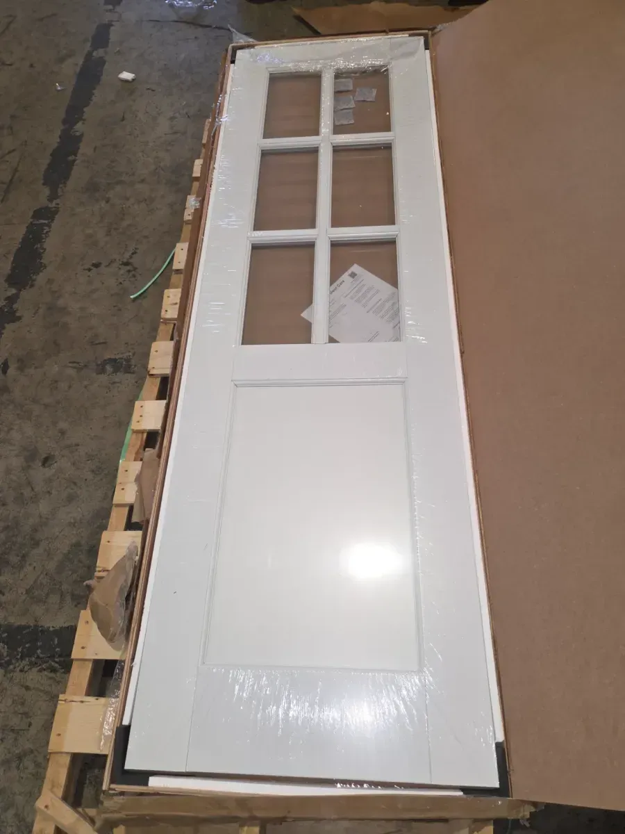 24 in. x 80 in. 6-Lite Tempered Clear Glass and Solid Core Manufacture Wood White Primed Interior Door Slab - image 2