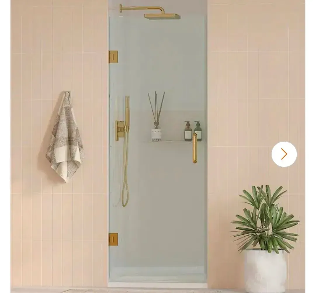  28.75 in. W x 76 in. H Frameless Pivot Hinged Shower Door in Brushed Gold with 3/8 in. Clear Glass - image 1