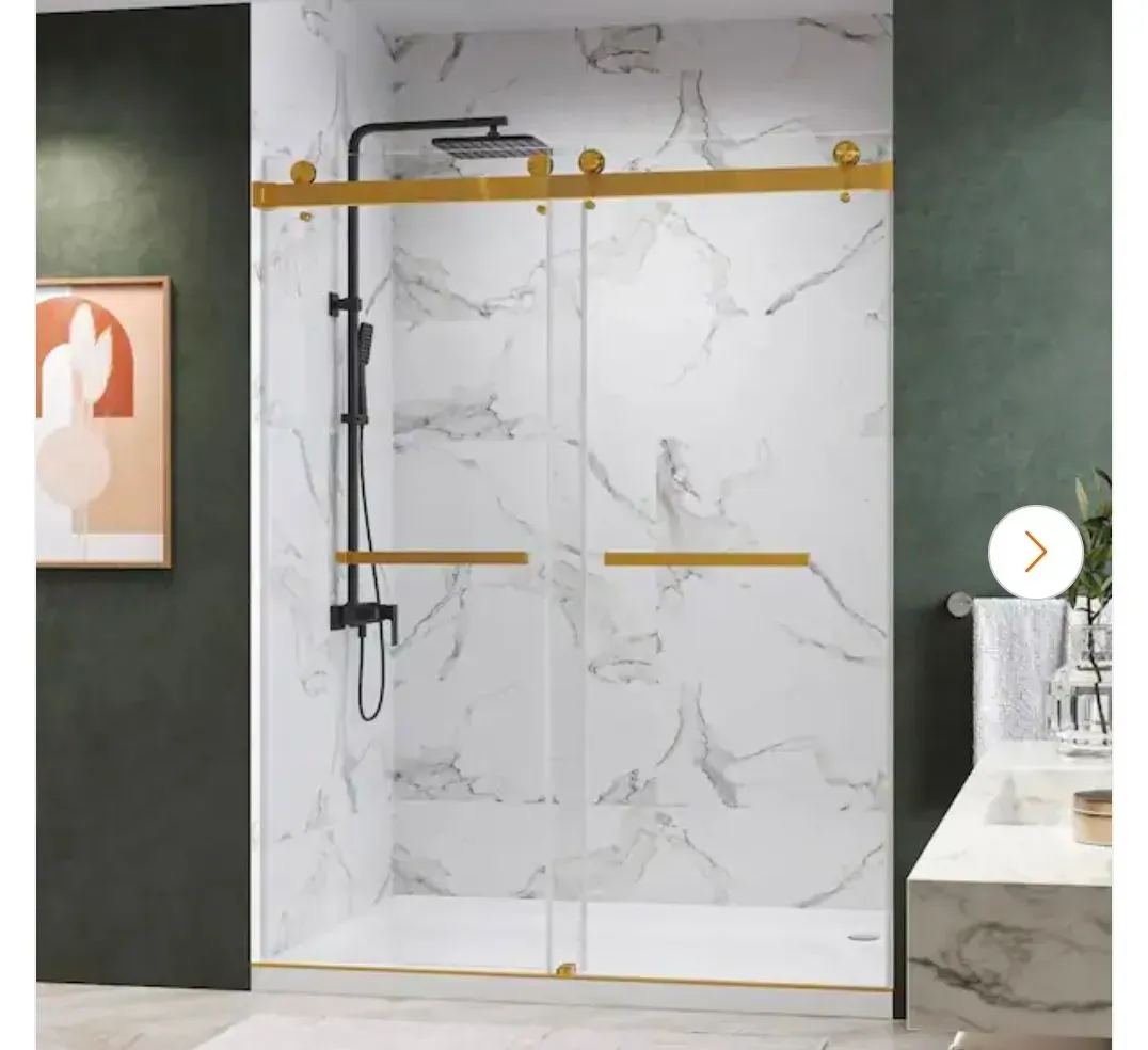 Catalyst 72 in. W x 76 in. H Double Sliding Frameless Shower Door in Brushed Gold with 3/8 in. Clear Glass - image 1