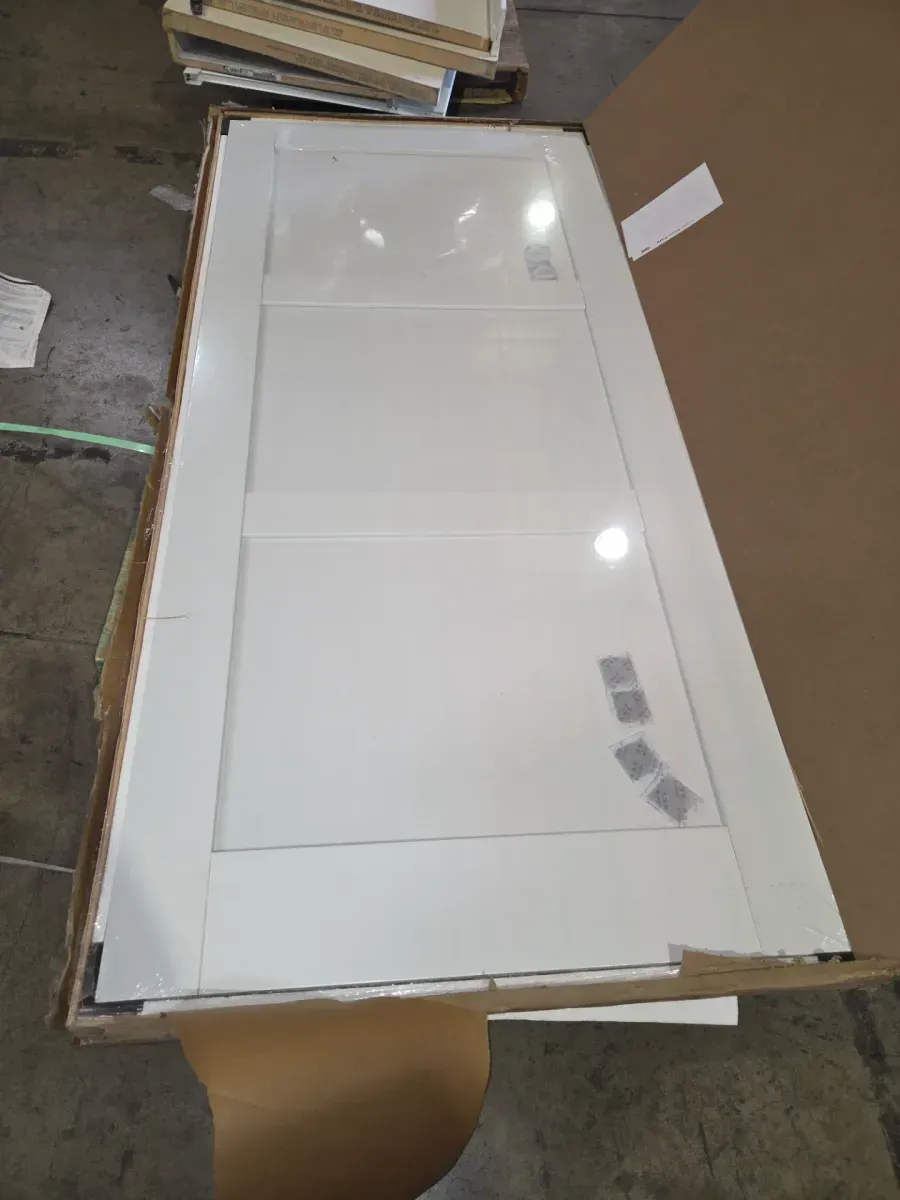36 in. W x 80 in. H 3 Panel Square Shaker Flat MDF Core Primed White Wood Interior Door Slab - image 2