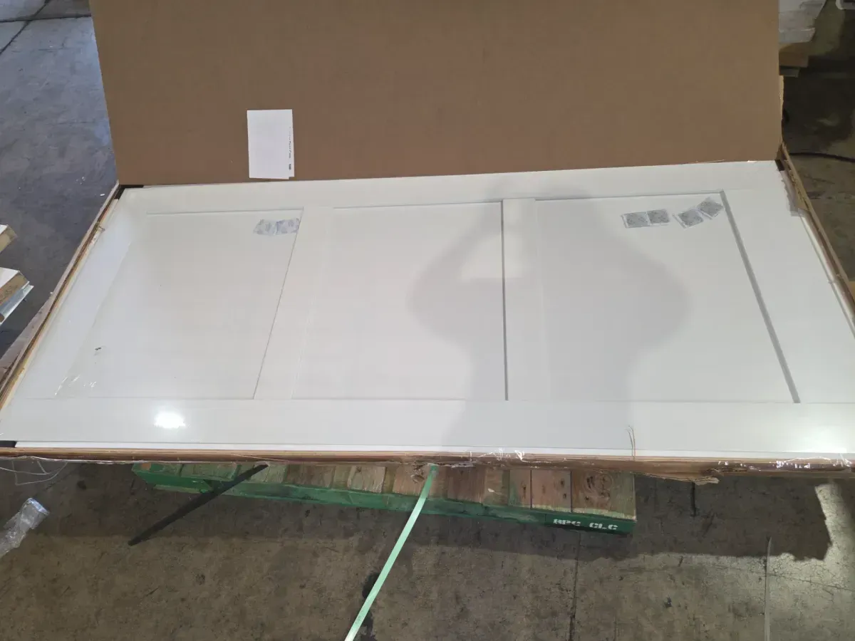 36 in. W x 80 in. H 3 Panel Square Shaker Flat MDF Core Primed White Wood Interior Door Slab - image 3