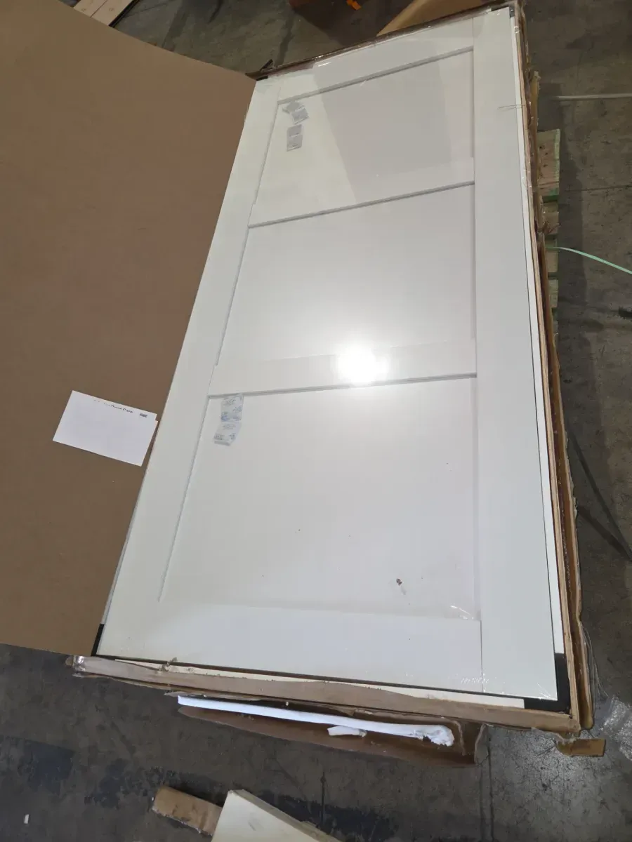 36 in. W x 80 in. H 3 Panel Square Shaker Flat MDF Core Primed White Wood Interior Door Slab - image 4