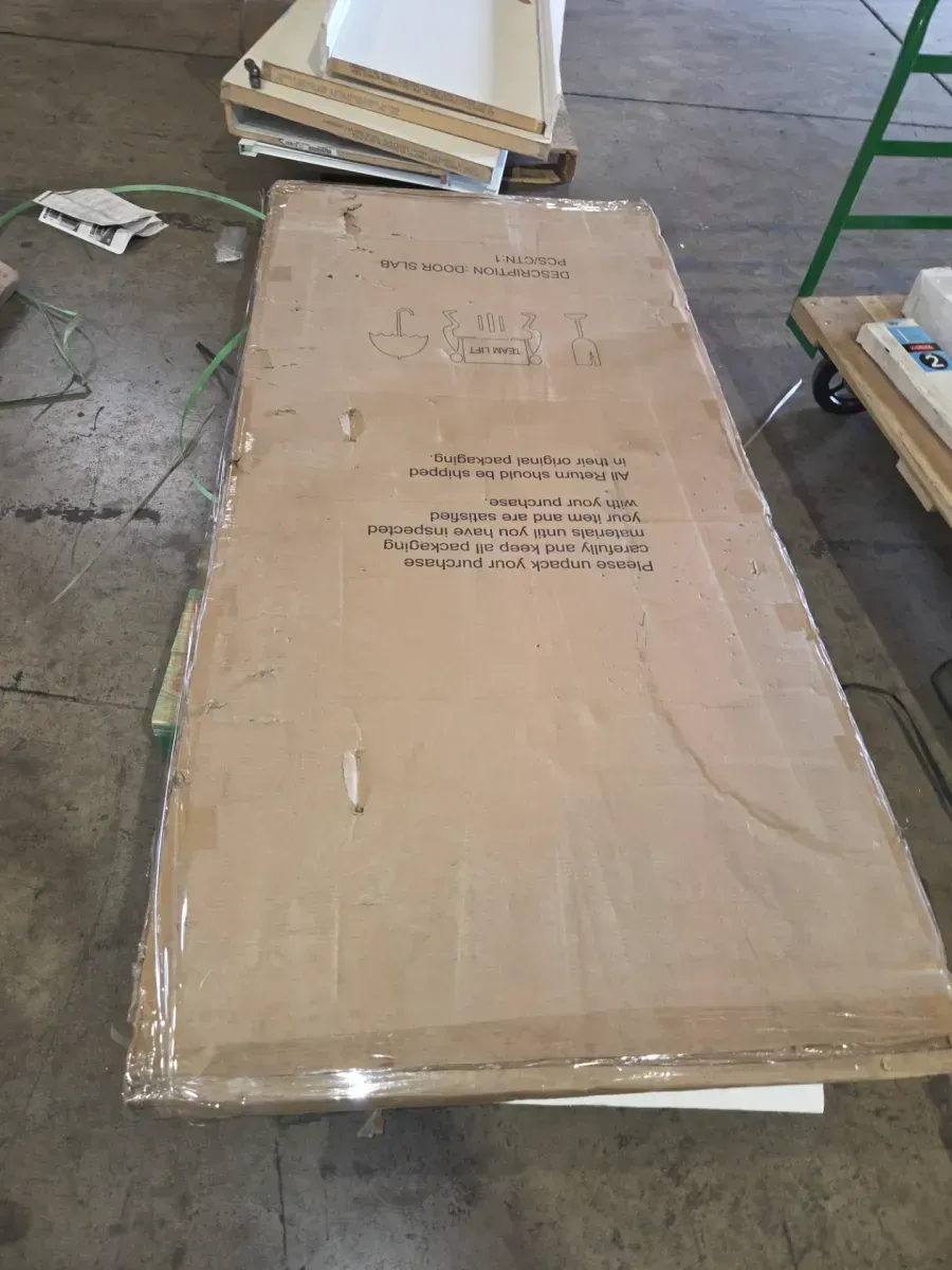 36 in. W x 80 in. H 3 Panel Square Shaker Flat MDF Core Primed White Wood Interior Door Slab - image 5