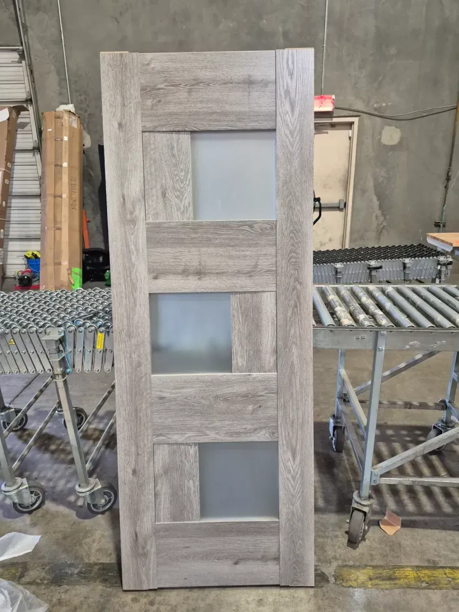30 in. x 80 in. Solid MDF Frosted glass Nebraska Grey Interior Door Slab - image 2