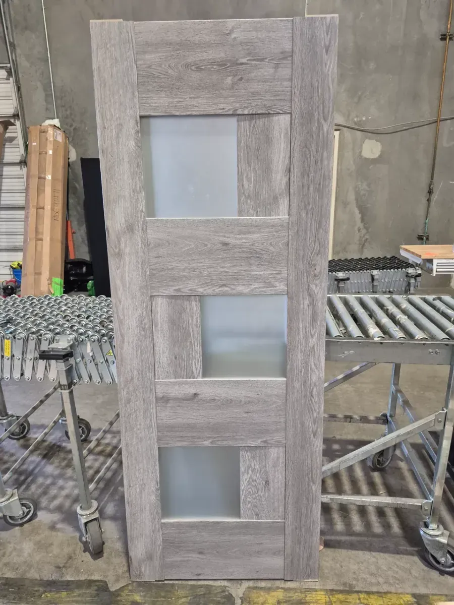 30 in. x 80 in. Solid MDF Frosted glass Nebraska Grey Interior Door Slab - image 3