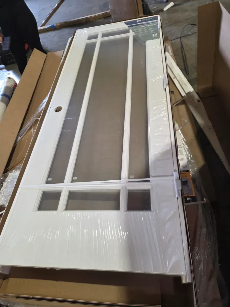 30 in. x 80 in. Left Handed Primed Composite Clear Glass 9 Lite True Divided Single Prehung Interior Door - image 3