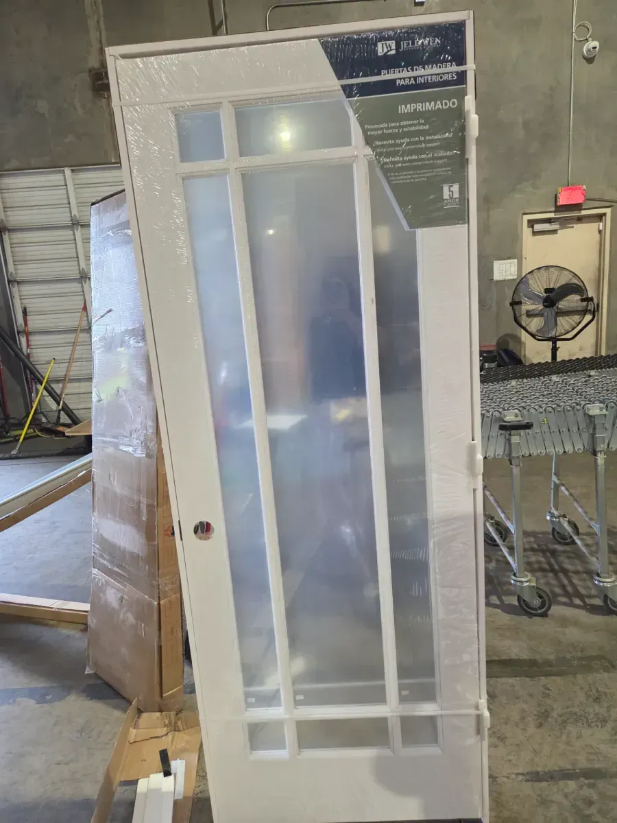 30 in. x 80 in. Left Handed Primed Composite Clear Glass 9 Lite True Divided Single Prehung Interior Door - image 4