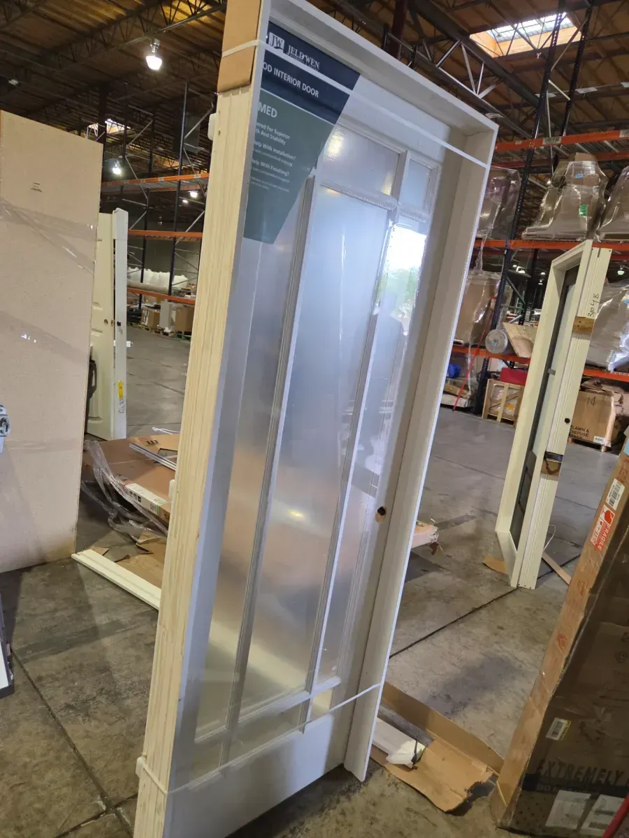 30 in. x 80 in. Left Handed Primed Composite Clear Glass 9 Lite True Divided Single Prehung Interior Door - image 5
