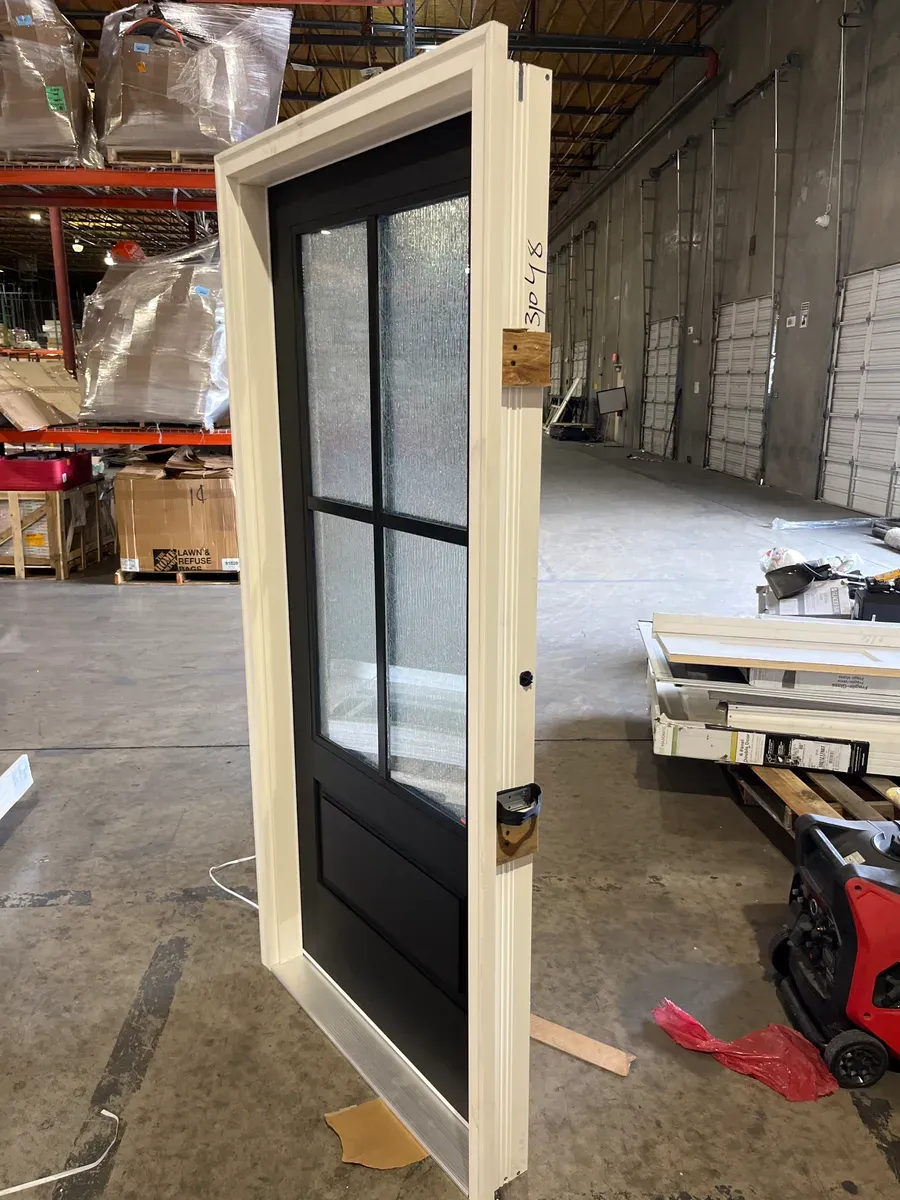 36 in. x 80 in. 3/4 Lite Right-Hand Inswing 4 lite SDL Water Wave Glass Finished Black Fiberglass Prehung Front Door - image 4