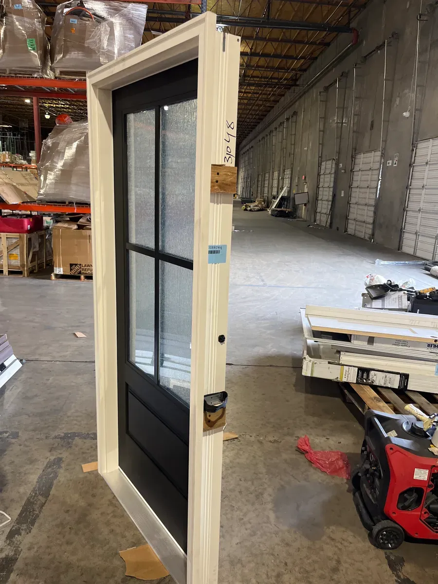 36 in. x 80 in. 3/4 Lite Right-Hand Inswing 4 lite SDL Water Wave Glass Finished Black Fiberglass Prehung Front Door - image 5