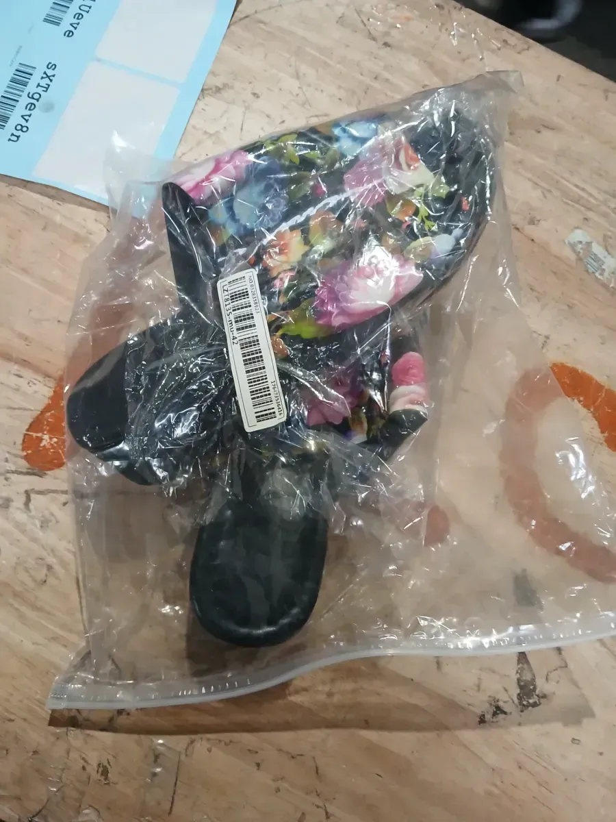 ** Size 9.5 ***  Slippers Women's Floral Print Peep Toe Platform Slippers Summer Women Casual Strap Flats Outdoor Shoes Black Slippers Sandals - image 4