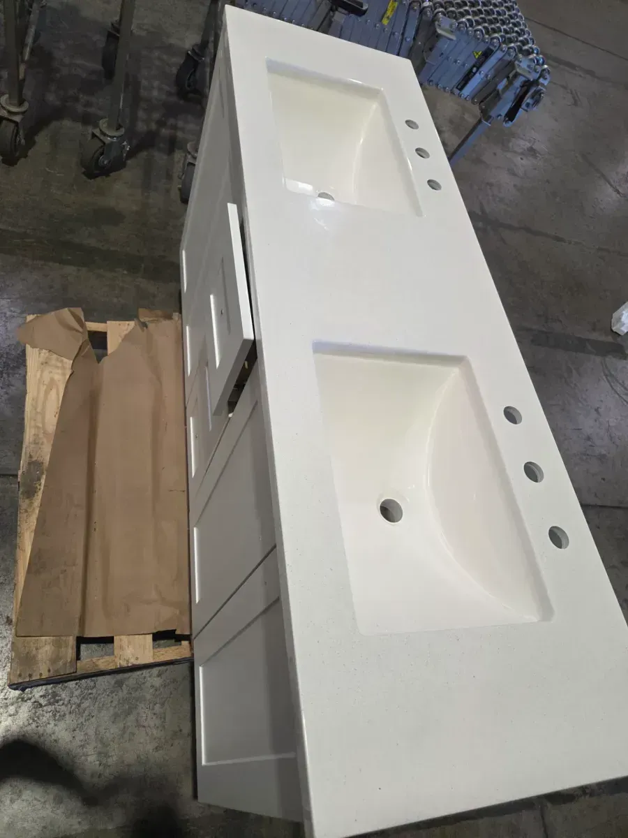 Bannister 61 in. Double Sink White Bath Vanity with Granite-Look Colorpoint White Cultured Marble Top (Assembled) - image 5