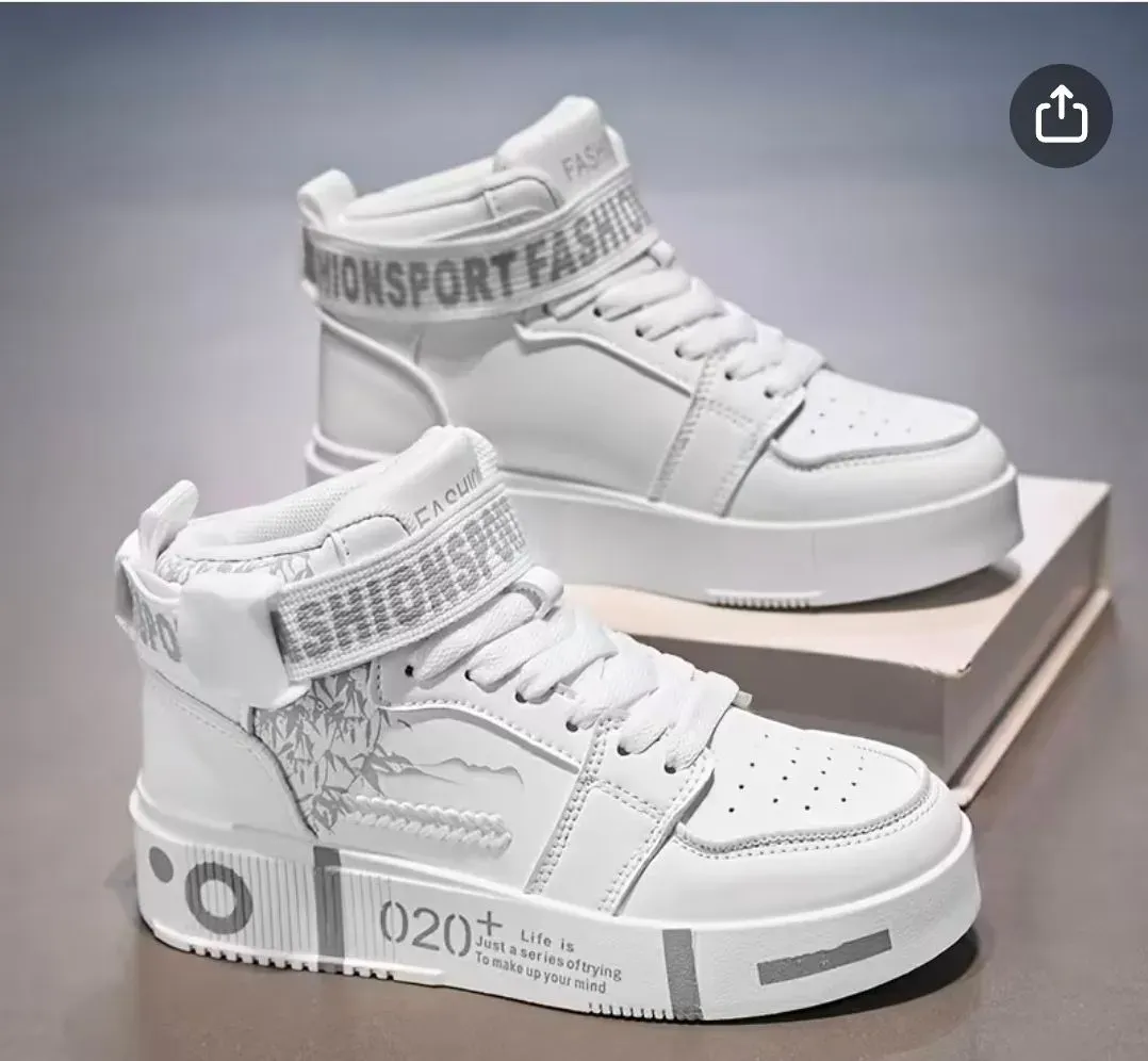 *** Size 8.5 *** Men's High-Top Fashion Sneakers - Casual Lace-Up Athletic Shoes with Solid Color PU Upper, Breathable PU Lining, Durable Rubber Sole, and Comfort Fabric Insole - image 1