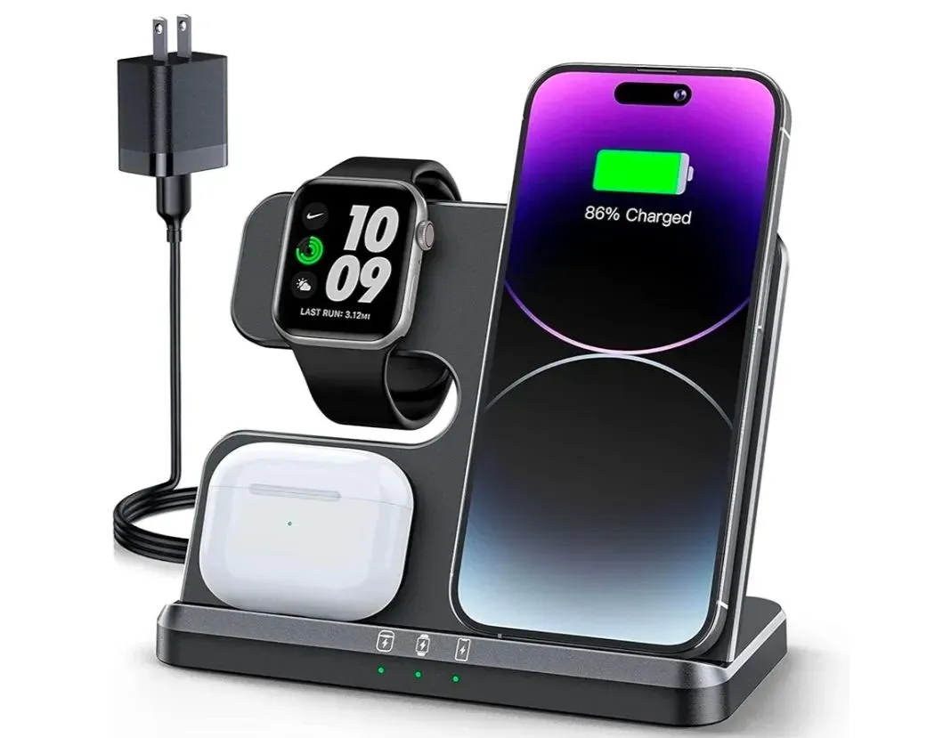 JARGOU 3 in 1 Charging Station for Apple Wireless Charger for iPhone 17 16e 16 15 14 13 12 11 X 8 & for iWatch Charger Wireless Charging Station for Multiple Devices for AirPods 2/3/4/Pro/Pro 2/Pro 3 - image 1