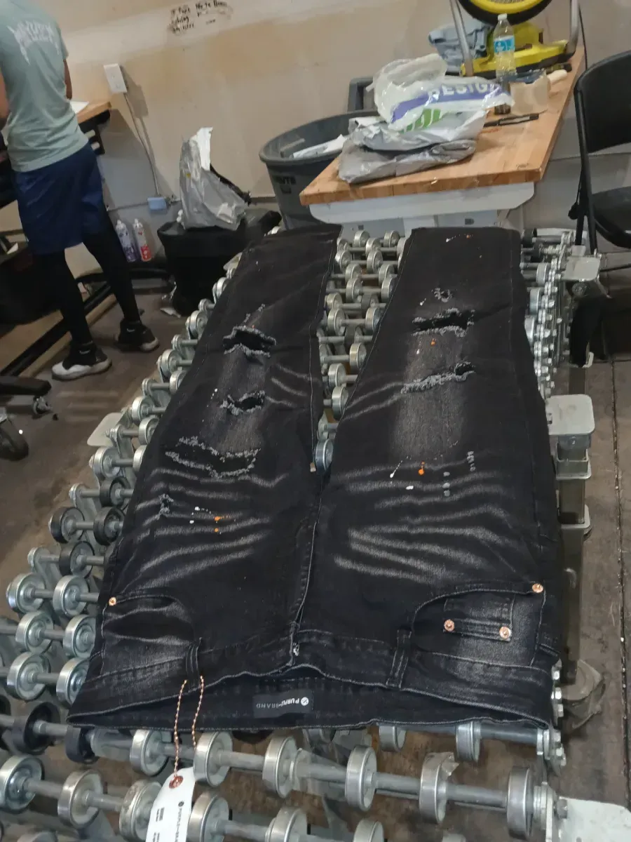 Men's Ripped Patch Stretch Jeans Denim Patchwork Straight Pants Vintage Patch Ripped Distressed Denim Pants Black  - image 3