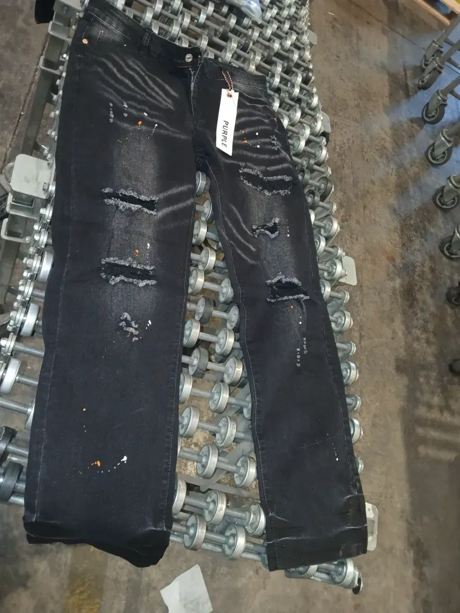 Men's Ripped Patch Stretch Jeans Denim Patchwork Straight Pants Vintage Patch Ripped Distressed Denim Pants Black  - image 4